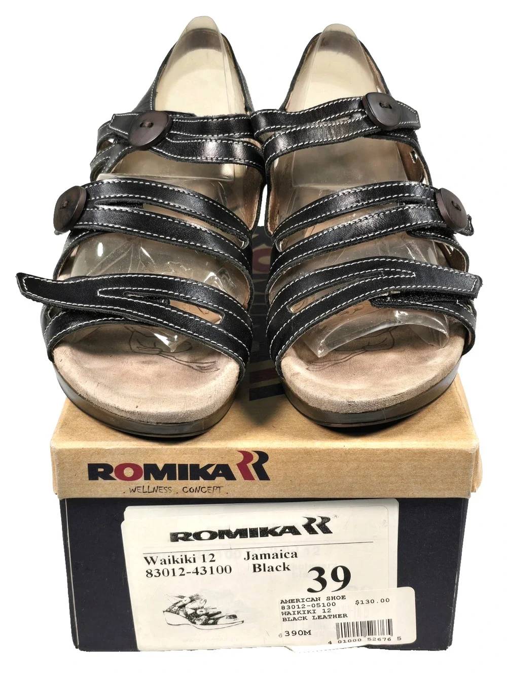 Romika Waikiki 12 Jamaica Black Sz 39 (US 8.5) Strappy Wedge Sandals 83012-43100